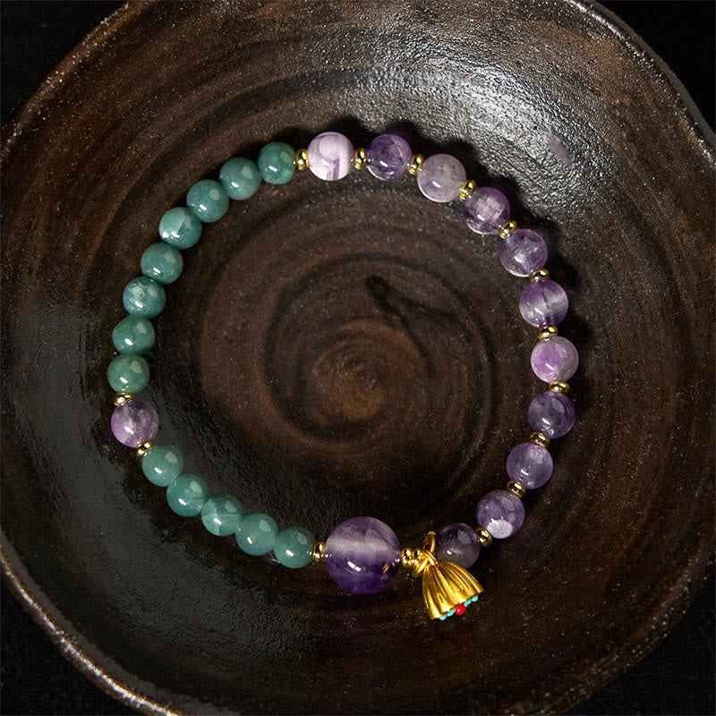 Buddha Stones Natural Lotus Amethyst Jade Balance Bracelet