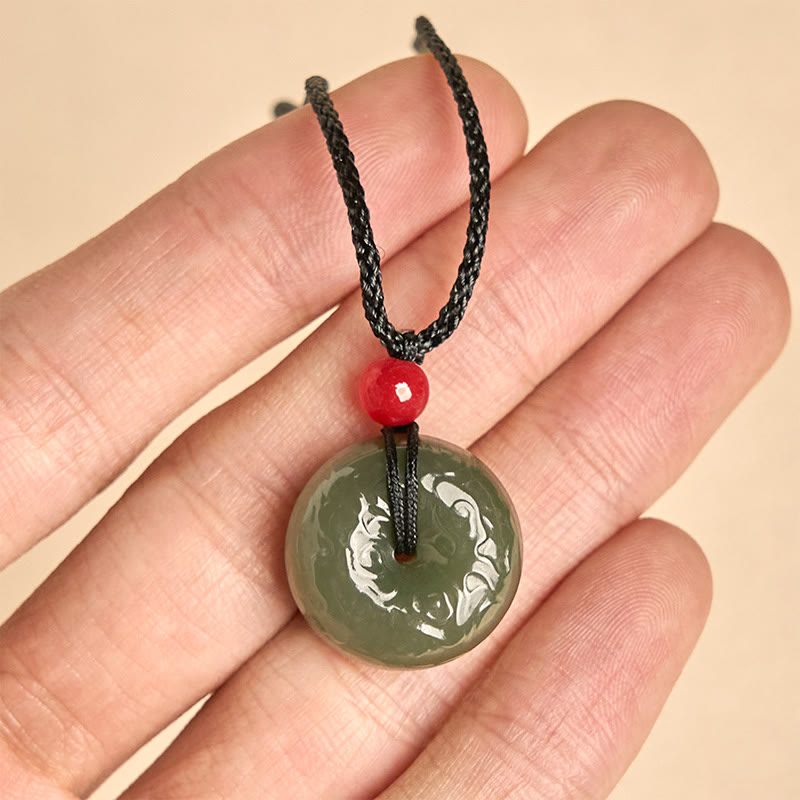 Buddha Stones Peace Buckle Auspicious Clouds Cyan Jade Necklace Luck Pendant