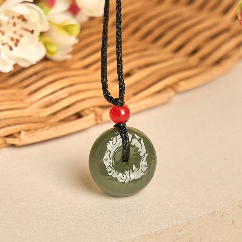 Buddha Stones Peace Buckle Auspicious Clouds Cyan Jade Necklace Luck Pendant