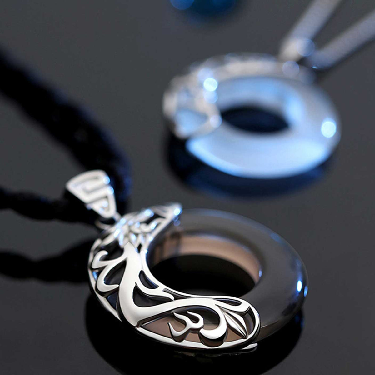 Harmony Guardians Couple Set – Obsidian Dragon & Opal Phoenix Necklaces
