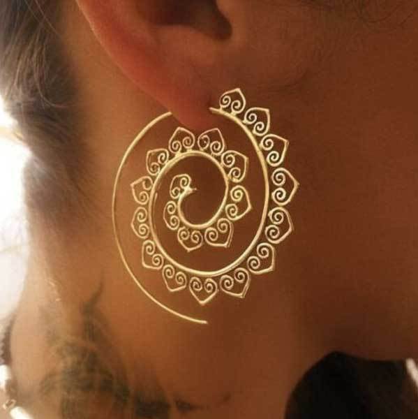 Boho Spirit Spiral Hoops - Bold Heart Statement Earrings