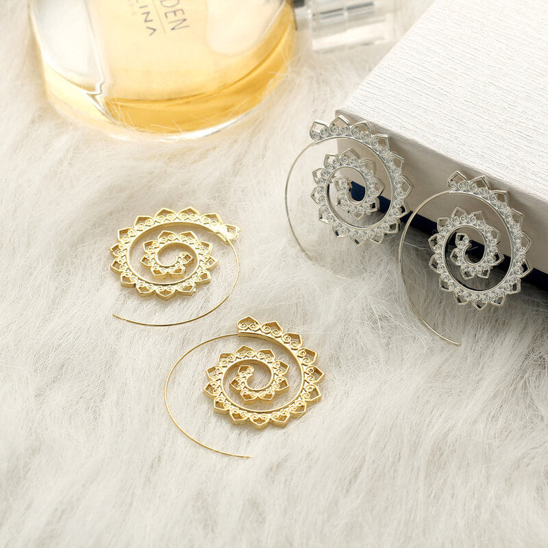 Boho Spirit Spiral Hoops - Bold Heart Statement Earrings