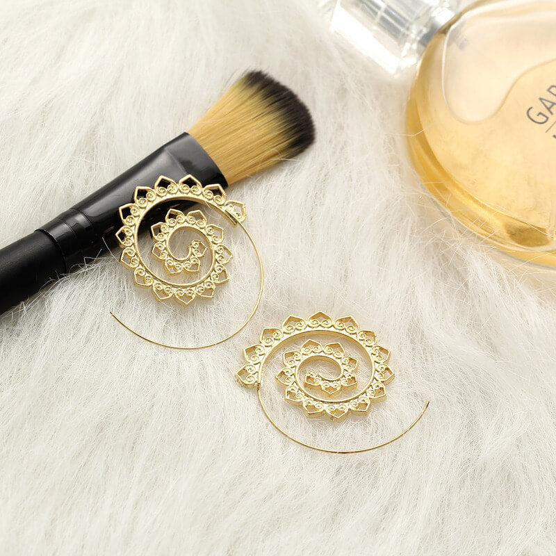 Boho Spirit Spiral Hoops - Bold Heart Statement Earrings