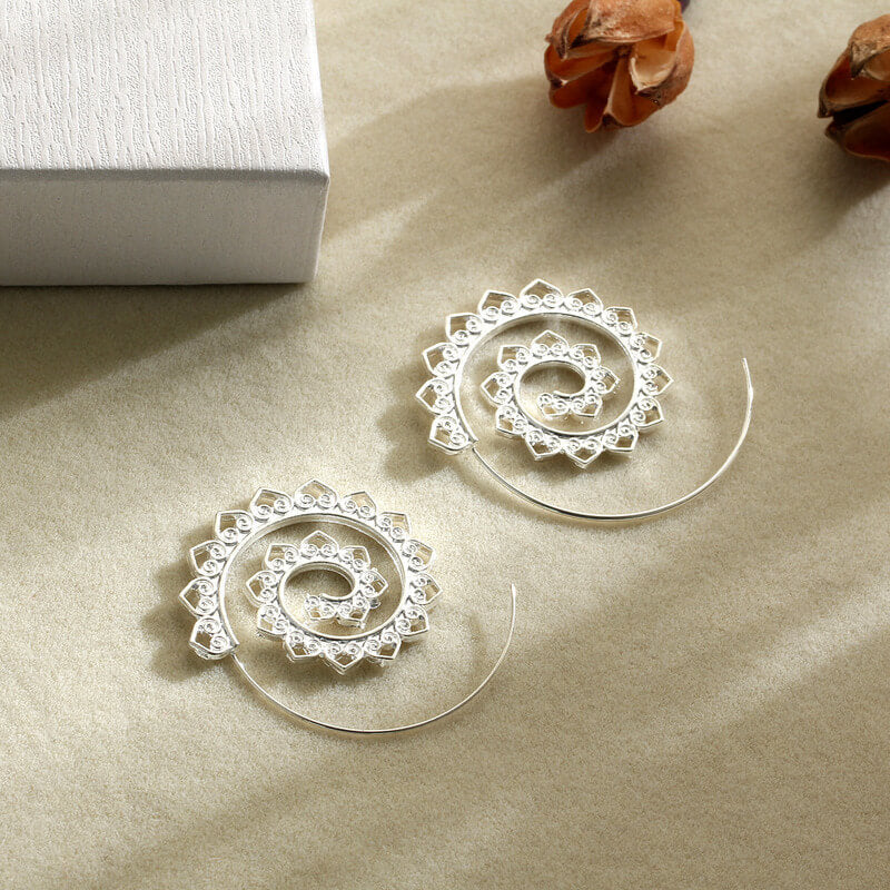 Boho Spirit Spiral Hoops - Bold Heart Statement Earrings