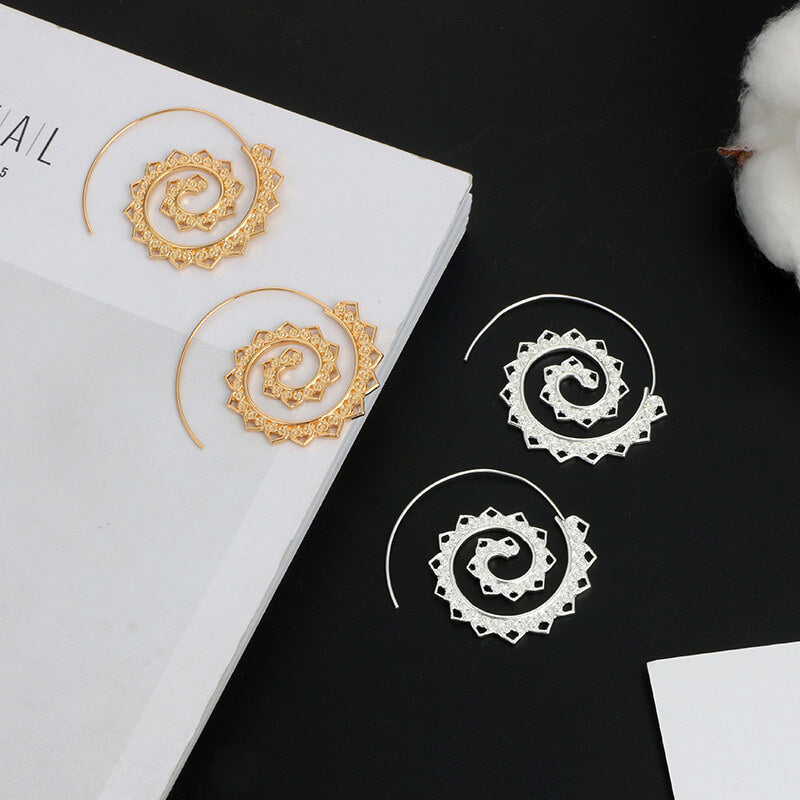 Boho Spirit Spiral Hoops - Bold Heart Statement Earrings