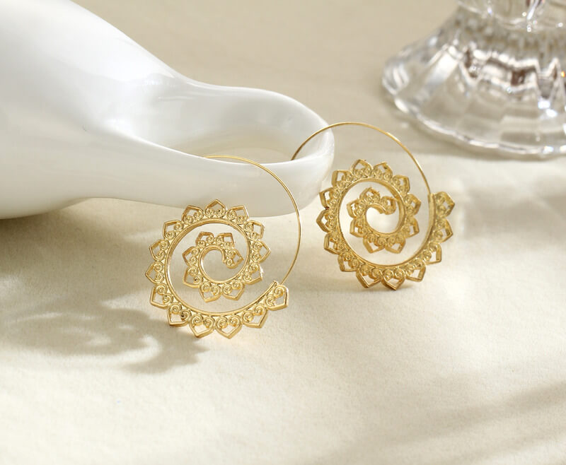 Boho Spirit Spiral Hoops - Bold Heart Statement Earrings